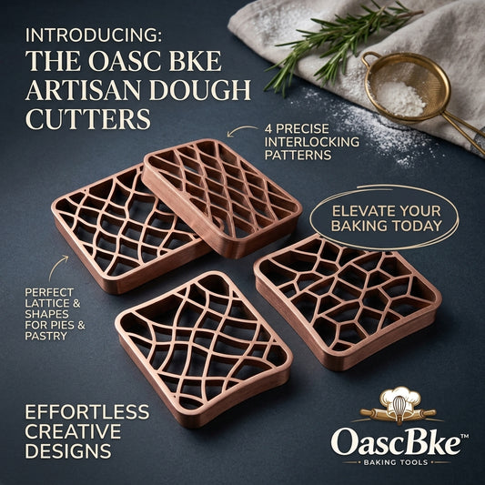 OascBke™ Artisan Dough Cutters, 4-Piece Premium Pastry Lattice Cutters for Decorative Pie Crusts, Tarts & Pastries, Copper-Tone Food-Safe Baking Molds & Dough Stamps, Effortless DIY Geometric Baking Tools Gift Set