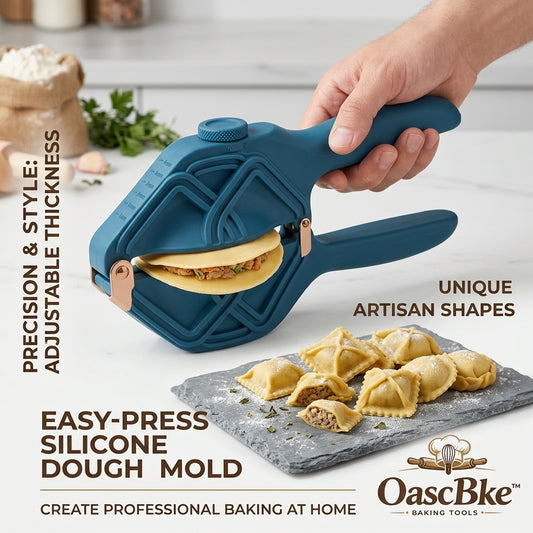 OascBke™ Adjustable Ravioli Maker & Dumpling Press | Easy-Press Silicone Dough Mold for Artisan Pastries, Empanadas, Pierogies & Turnovers | Professional Home Baking Tool with Precision Thickness Dial